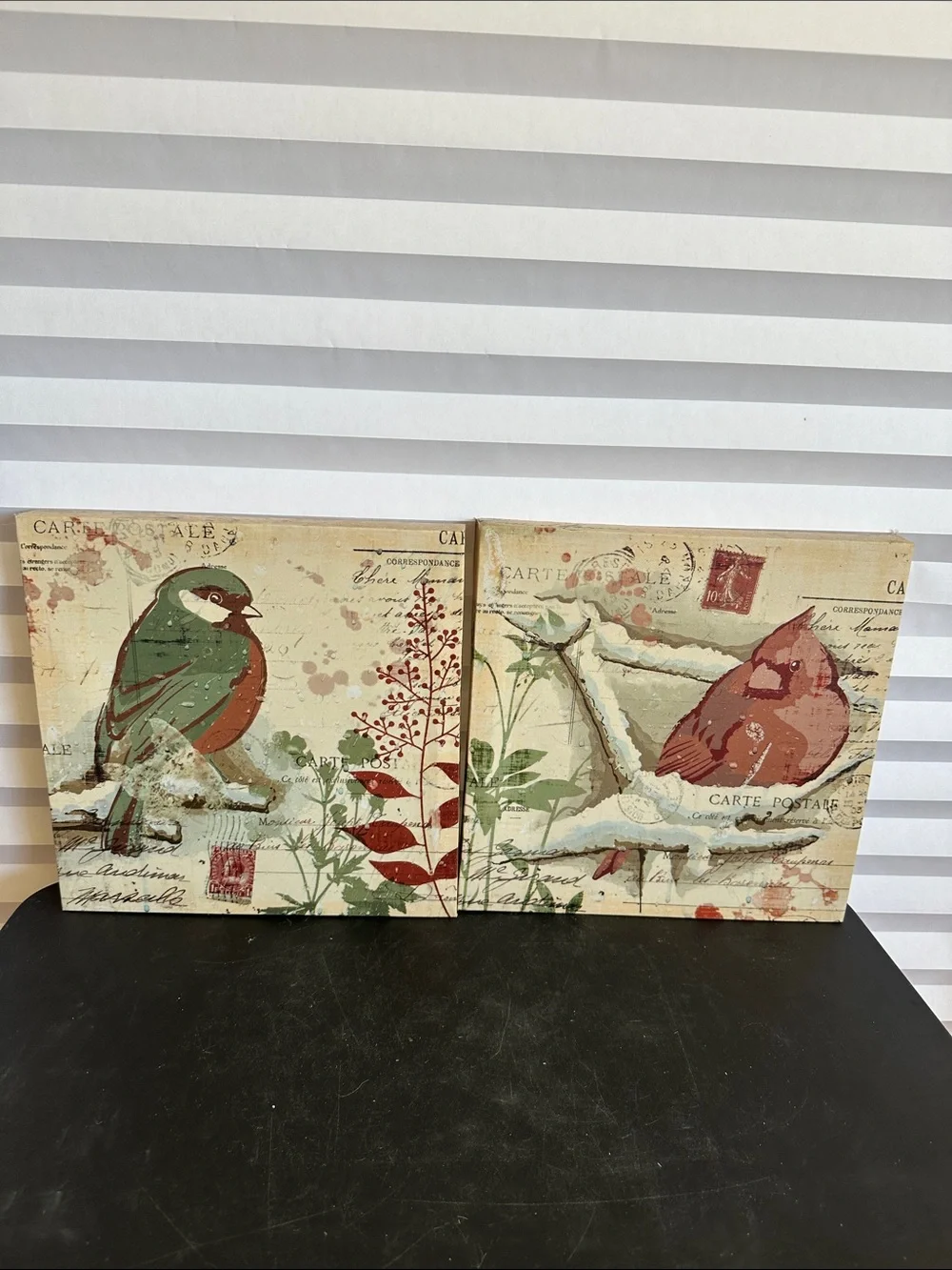 Set of Two Bird Wall Art Prints in Green and Red